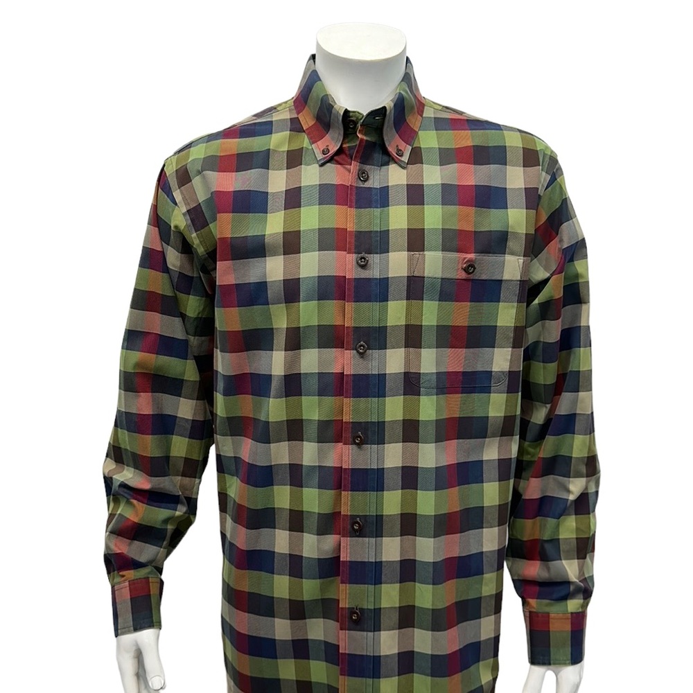 Orvis Signature Twill Multi Color Checkered Button Down Long Sleeve Shirt  Large
